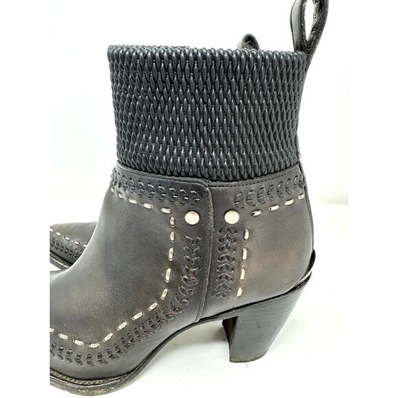 Cuadra Round Toe Ankle Boot Women Size 9 Botas Dark Brown Woven Leather Western - Picture 9 of 11